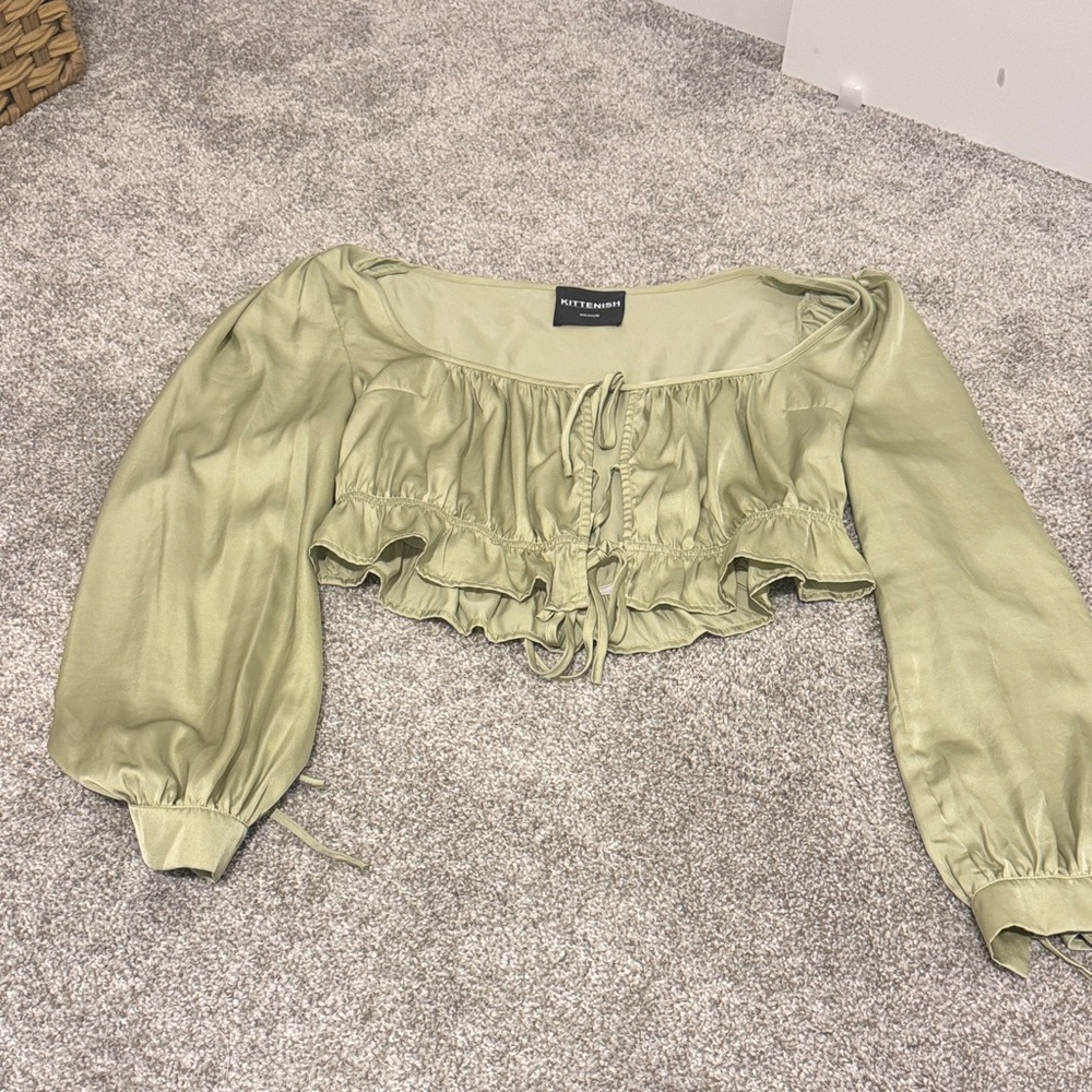 Kittenish Light Green Satin Blouse